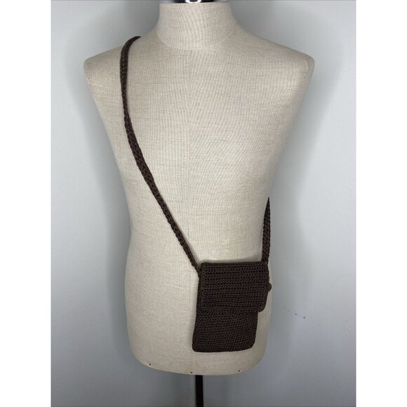 The Sak Crochet Bag Crossbody Purse Handbag Brown Zipper Flap Top Small - Picture 1 of 7